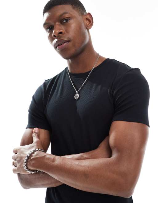 ASOS DESIGN - T-shirt basique moulant et côtelé - Noir