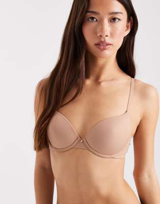 ASOS DESIGN - T-Shirt-BH in Beige mit Formschalen, Anhänger-Detail und geprägten Trägern-Neutral