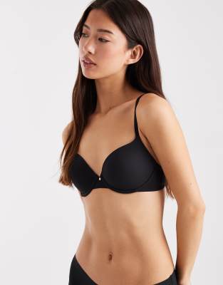 ASOS DESIGN - T-Shirt-BH in Schwarz mit Formschalen, Anhänger-Detail und geprägten Trägern