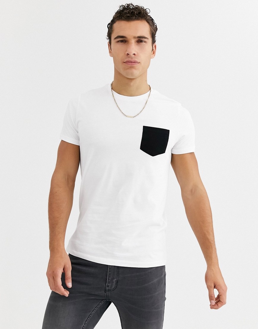 ASOS DESIGN - T-shirt bianca con tasca a contrasto-Bianco