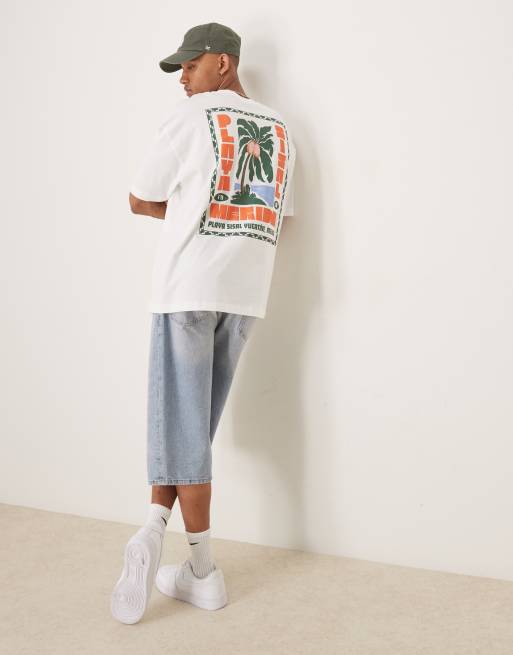 ASOS DESIGN - T-shirt bianca oversize con grafica con palme, 4 di 4