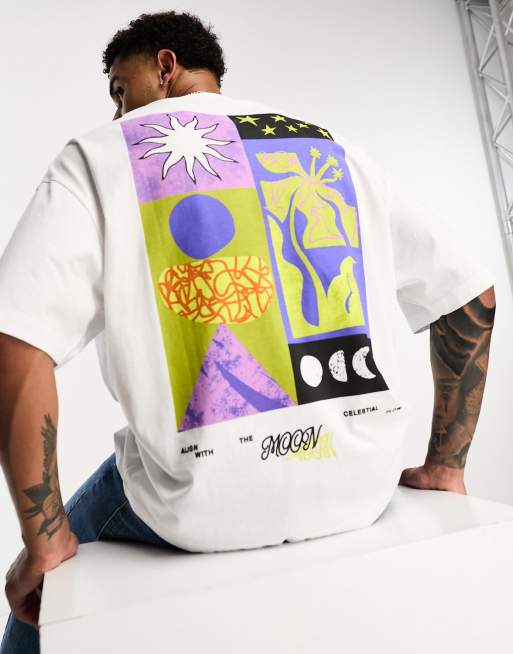 ASOS DESIGN - T-shirt bianca oversize con stampa di arte astratta sul retro