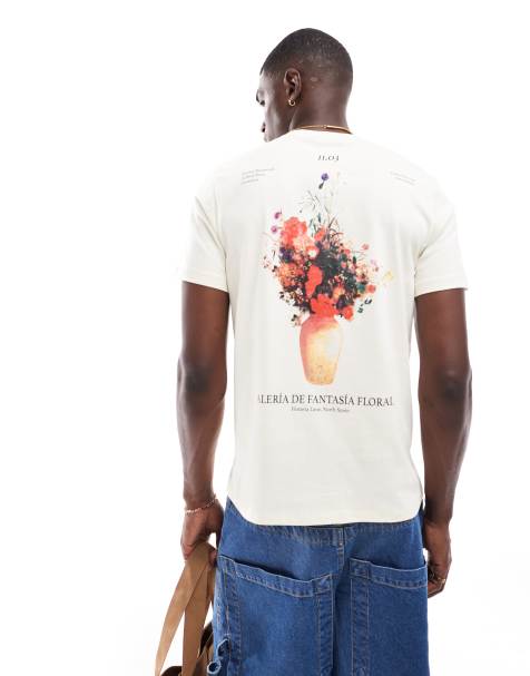 ASOS DESIGN - T-shirt bianco sporco con stampa a fiori sul retro - view 1