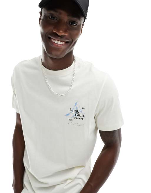 ASOS DESIGN - T-shirt bianco sporco con stampa di montagna sul petto