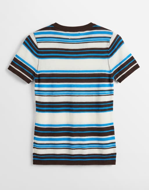 ASOS DESIGN - T-shirt blu a righe in maglia trasparente, 6 di 8