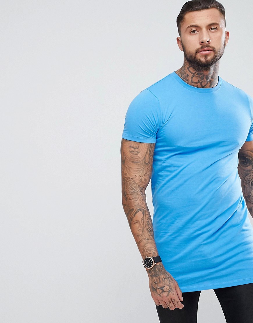 ASOS DESIGN - T-shirt blu extra lunga