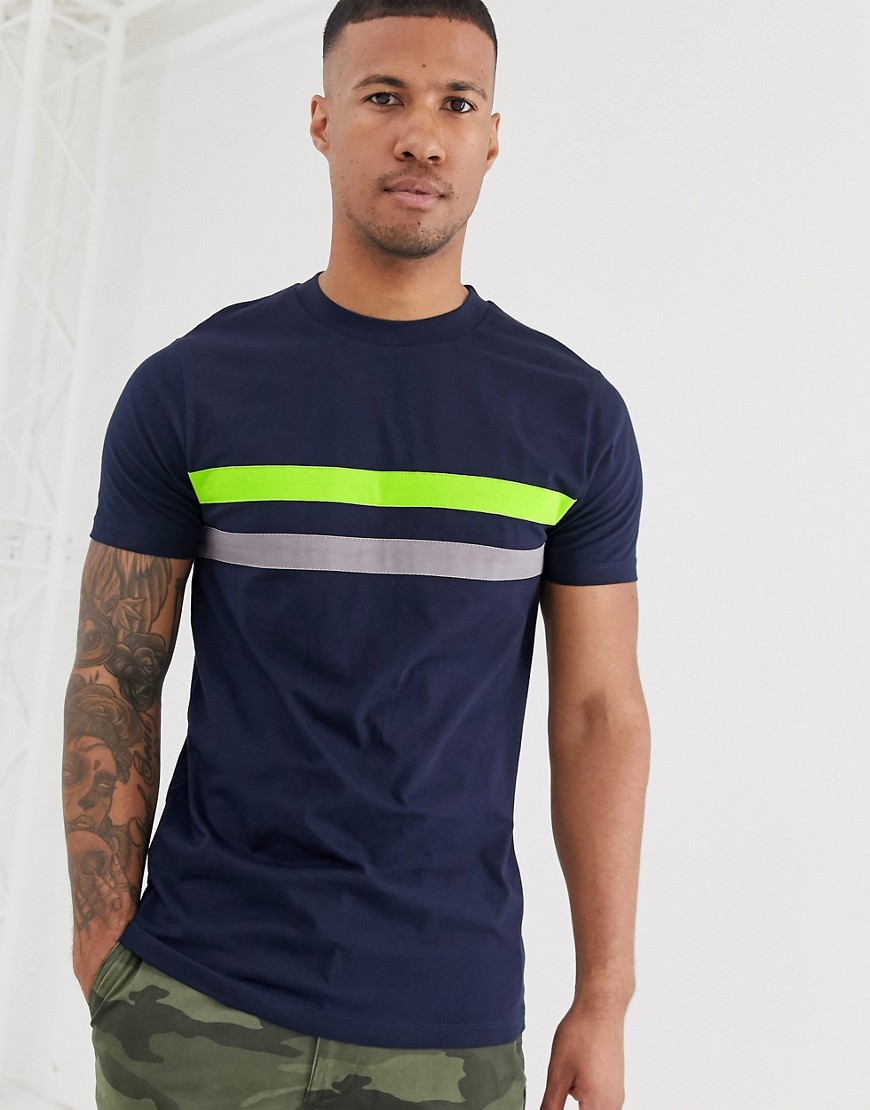 ASOS DESIGN - T-shirt blu navy con pannelli a contrasto