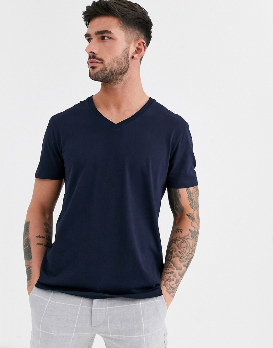 ASOS DESIGN - T-shirt blu navy con scollo a V