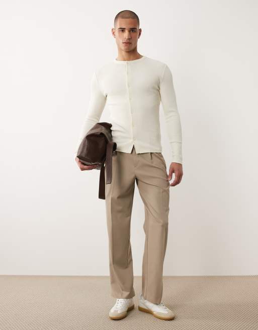ASOS DESIGN - T-shirt boutonné moulant à manches longues - Crème, 2 de 5