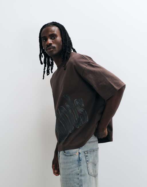 ASOS DESIGN t-shirt boxy oversize à imprimé texte marron, 5 de 5