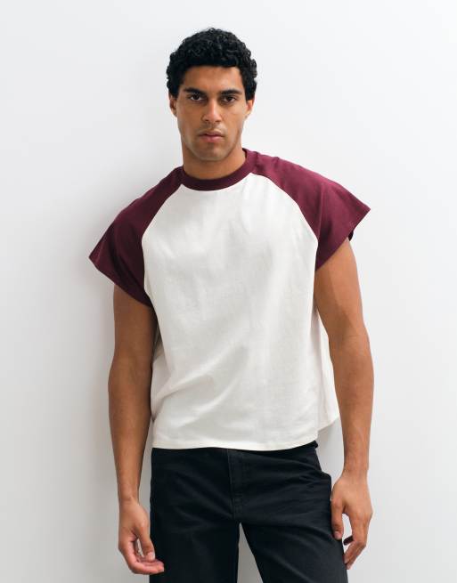 ASOS DESIGN t-shirt boxy oversize à manches raglan bordeaux et crème, 2 de 5