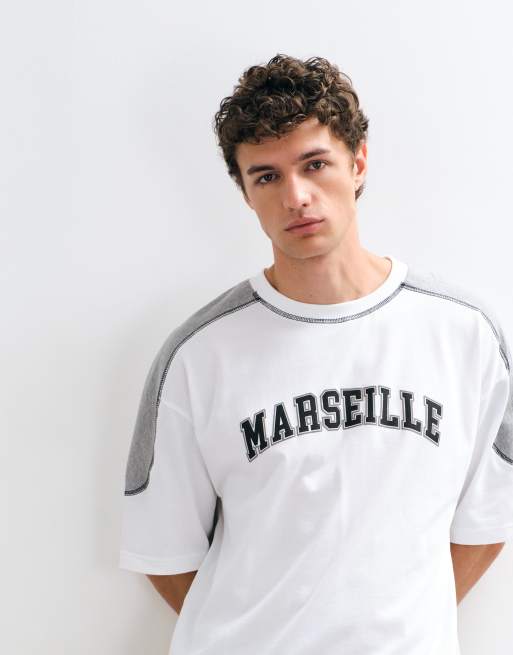 ASOS DESIGN T-shirt boxy oversize in tessuto pesante, taglio e cucito, con grafica Marseille, 1 di 5