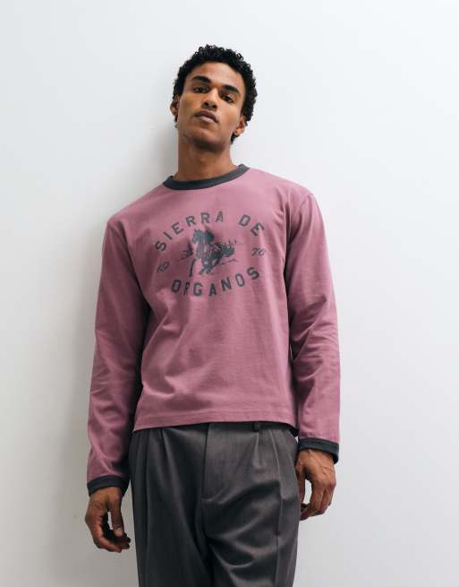 ASOS DESIGN t-shirt boxy relaxed à manches longues style ringer avec motif cheval, rose délavé, 3 de 5