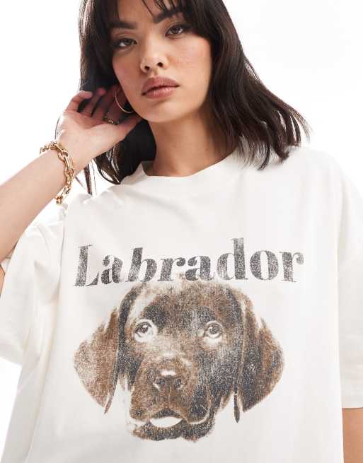 ASOS DESIGN - T-shirt boyfriend épais avec motif labrador - Crème, 4 de 4