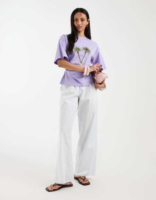 ASOS DESIGN - T-shirt cintré à la taille avec imprimé palmier - Lilas, 2 de 4