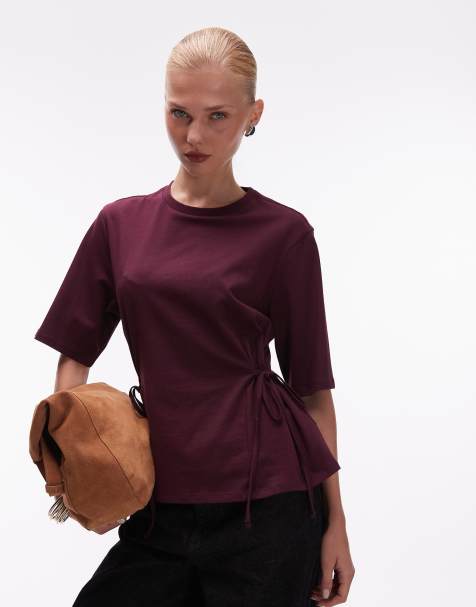 ASOS DESIGN - T-shirt cintré à la taille avec liens sur les côtés - Prune - view 1