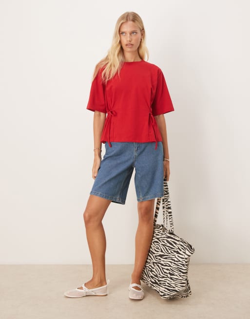 ASOS DESIGN - T-shirt cintré noué sur les côtés - Rouge foncé, 3 de 4