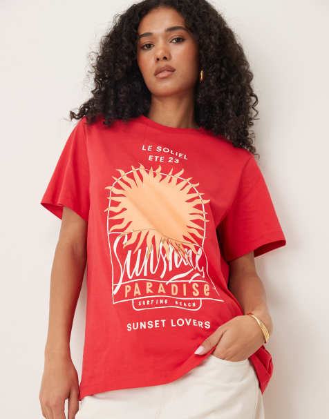 ASOS DESIGN - T-shirt classique à imprimé Sunshine Paradise - Rouge - view 1