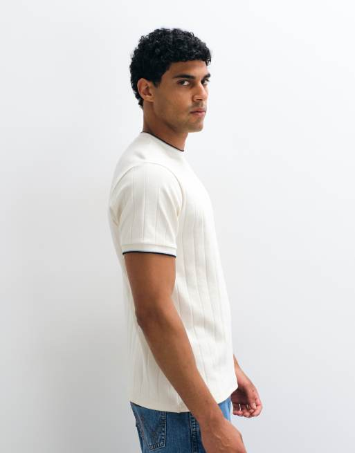 ASOS DESIGN - T-shirt classique en tissu large côtelé avec bordures - Crème, 3 de 5