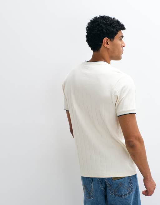 ASOS DESIGN - T-shirt classique en tissu large côtelé avec bordures - Crème, 4 de 5