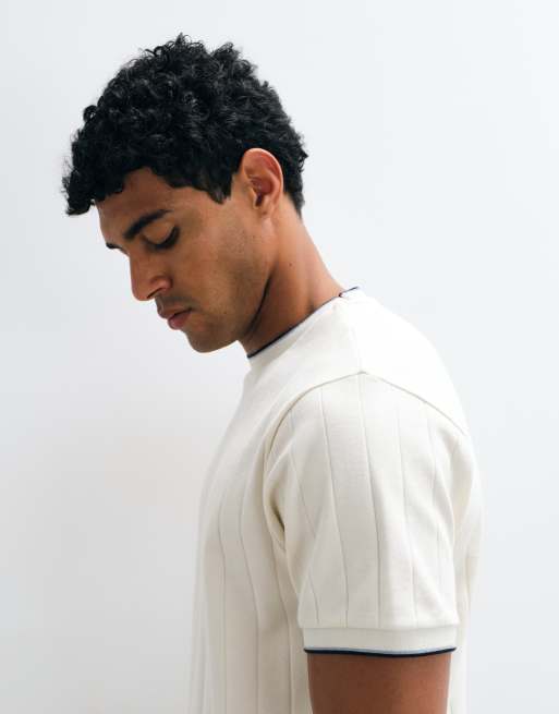 ASOS DESIGN - T-shirt classique en tissu large côtelé avec bordures - Crème, 5 de 5