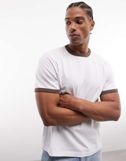 ASOS DESIGN - T-shirt classique oversize coupe carrée à bords contrastants et imprimé texte - Blanc, 3 de 5