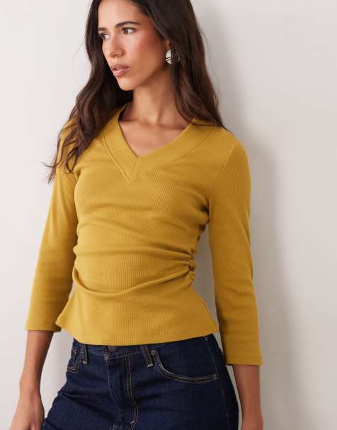 ASOS DESIGN T-shirt col V cintré à la taille en vert pistache - view 1