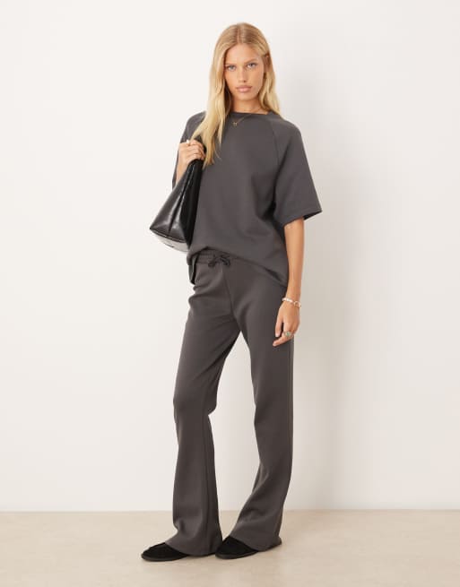 ASOS DESIGN - T-shirt color antracite in tessuto interlock con maniche raglan in coordinato, 3 di 4