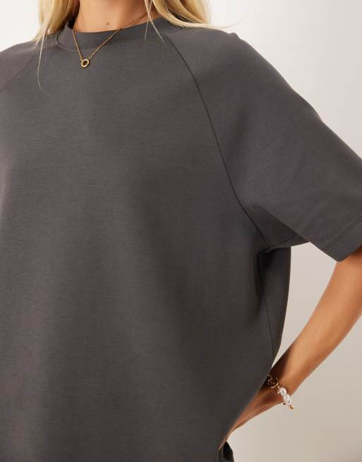 ASOS DESIGN - T-shirt color antracite in tessuto interlock con maniche raglan in coordinato, 4 di 4