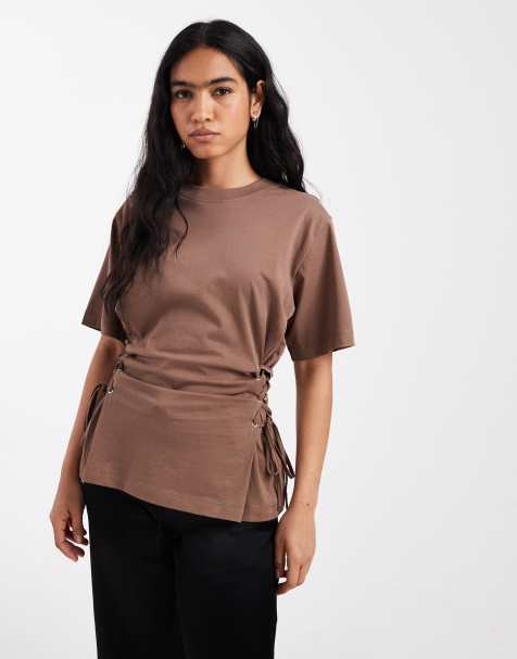 ASOS DESIGN - T-shirt color cioccolato con laccetti laterali - view 1