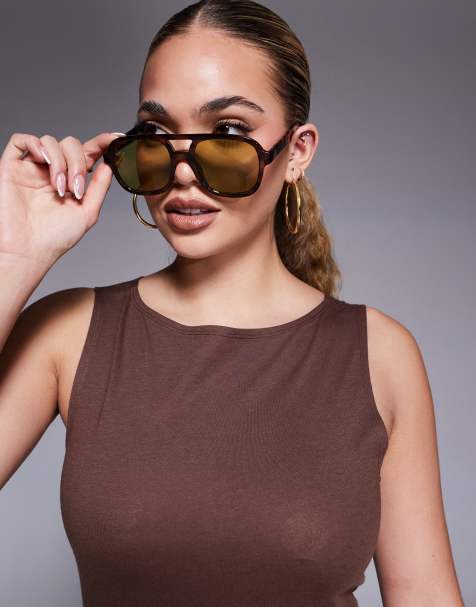 ASOS DESIGN - T-shirt color cioccolato drappeggiata con scollo ad anello - view 1