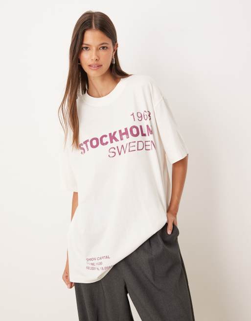 ASOS DESIGN - T-shirt color crema oversize con grafica 