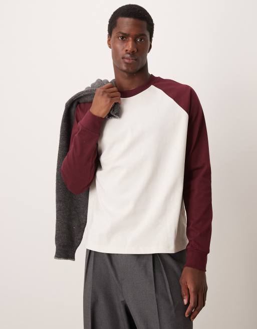 ASOS DESIGN - T-shirt color crema squadrata oversize con maniche raglan lunghe