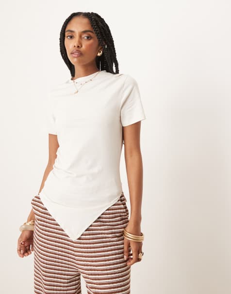 ASOS DESIGN - T-shirt color pietra con arricciatura laterale e orlo asimmetrico - view 1