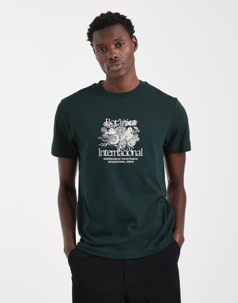 ASOS DESIGN - T-shirt color verde scuro con grafica di fiori sul petto - view 1