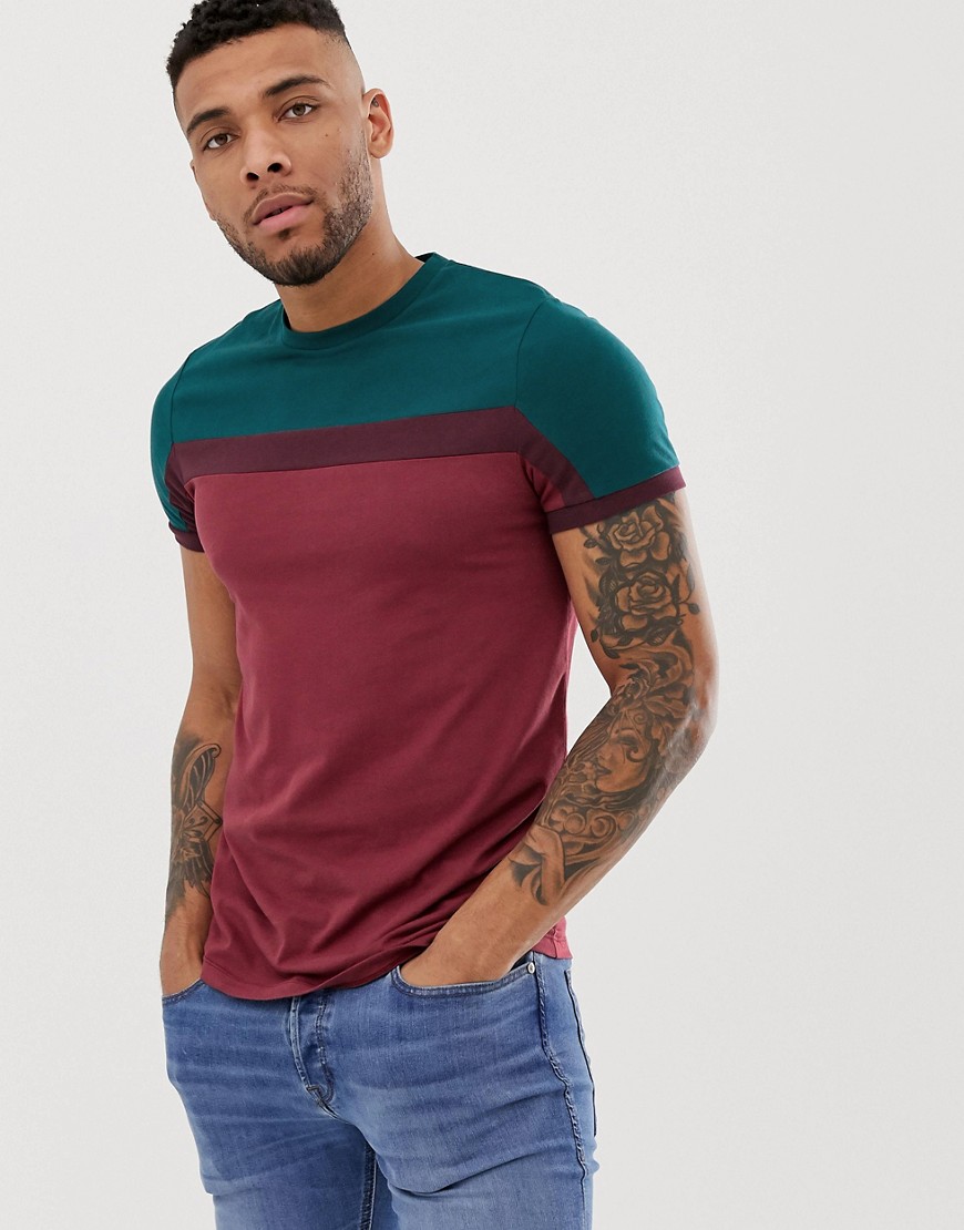 ASOS DESIGN - T-shirt colour block rossa-Viola