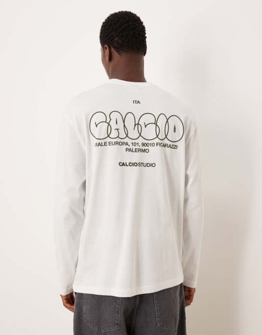 ASOS DESIGN - T-shirt comoda a maniche lunghe bianca con stampa sul retro, 3 di 5