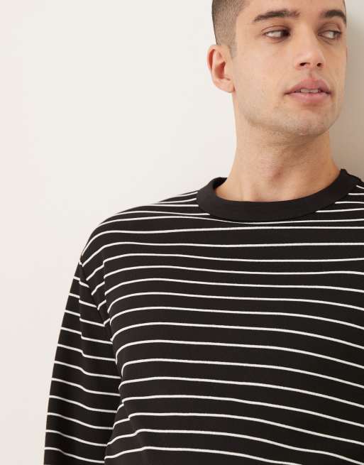 ASOS DESIGN - T-shirt comoda a maniche lunghe nera e bianca a righe , 5 di 5