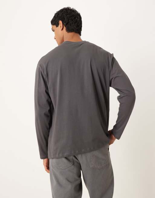 ASOS DESIGN - T-shirt comoda a maniche lunghe pesante antracite con stampa, 2 di 5