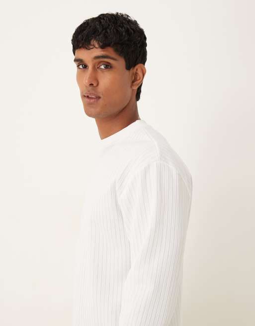 ASOS DESIGN - T-shirt comoda a maniche lunghe pesante blu e bianco sporco testurizzata a righe , 4 di 5