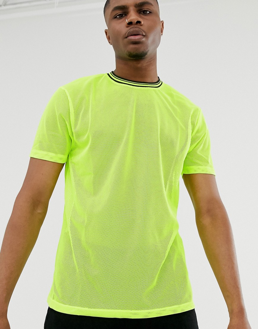 ASOS DESIGN - T-shirt comoda a rete fluo con bordo a contrasto-Verde