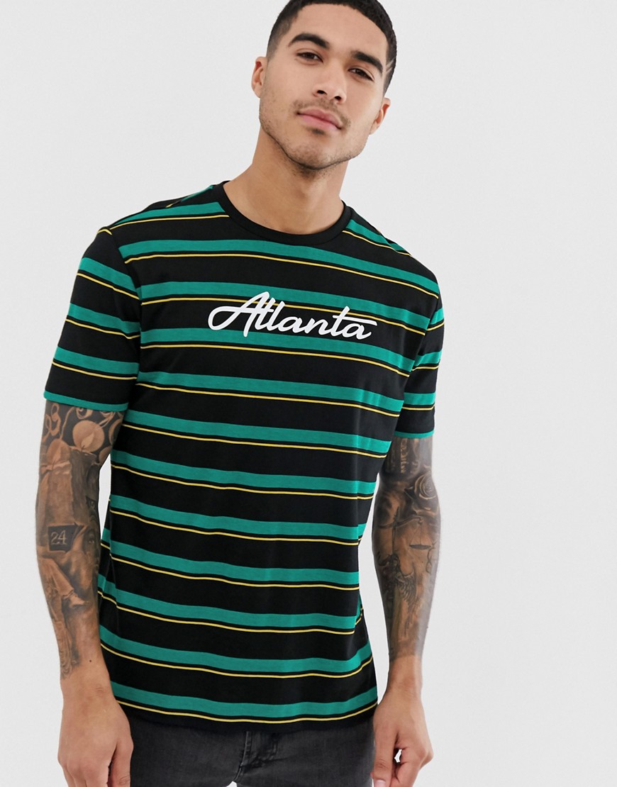 ASOS DESIGN - T-shirt comoda a righe con nome di città in cotone biologico-Verde