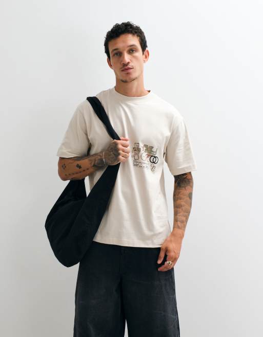 ASOS DESIGN - T-shirt comoda beige con scritta Kyoto scarabocchiata, 3 di 5