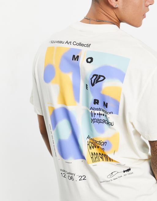 ASOS DESIGN - T-shirt comoda beige con stampa grafica sul retro, 4 di 4