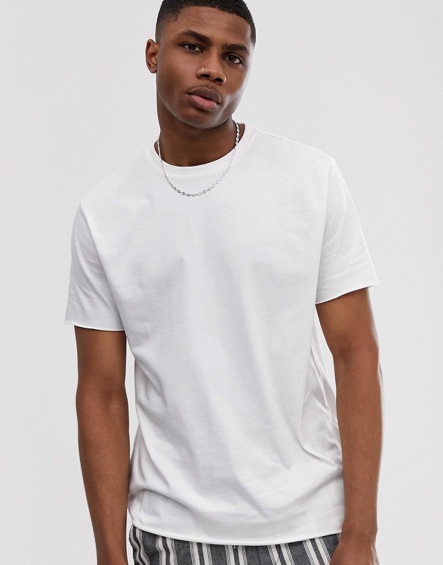 ASOS DESIGN - T-shirt comoda bianca in tessuto organico pesante con girocollo e bordi grezzi-Bianco