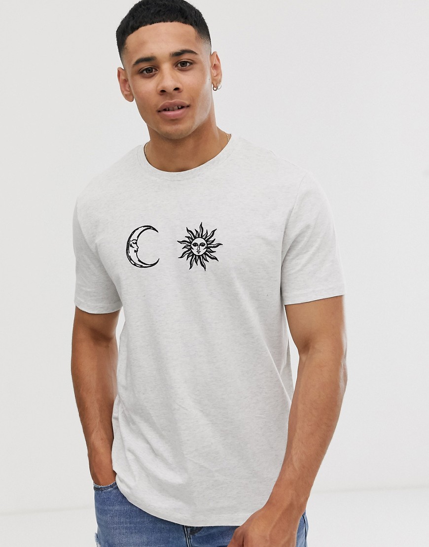 ASOS DESIGN - T-shirt comoda bianco mélange con luna e sole ricamati