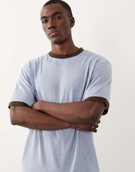 ASOS DESIGN - T-shirt comoda blu effetto lino con dettagli a contrasto