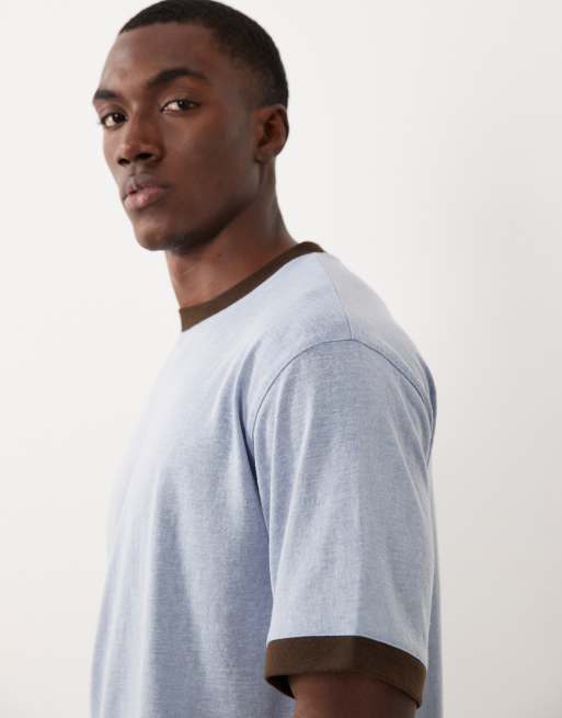 ASOS DESIGN - T-shirt comoda blu effetto lino con dettagli a contrasto, 4 di 5