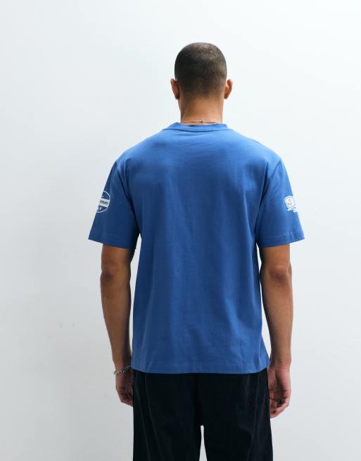 ASOS DESIGN - T-shirt comoda blu navy con spalle scivolate e scritta grafica, 3 di 5