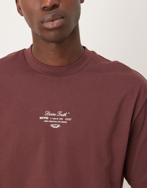 ASOS DESIGN - T-shirt comoda bordeaux con grafica di emblema floreale, 5 di 5